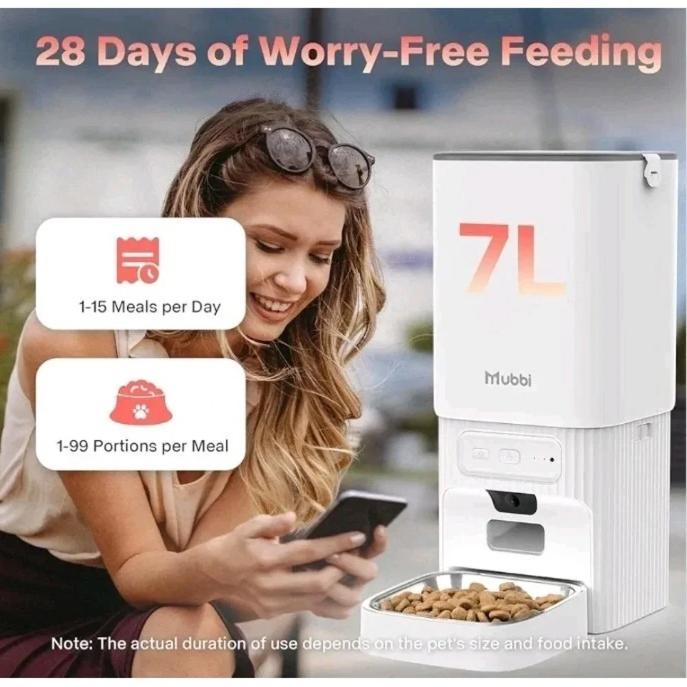 Smart Automatic‎ Cat & Dog Feeder with Camera, 7L, Night Vision, 2-Way Audio